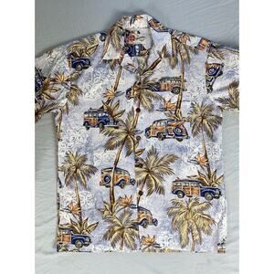 Hilo Hattie Vintage Short Sleeve Cotton Hawaiian Shirt. Surfboard/Woody Car. S.